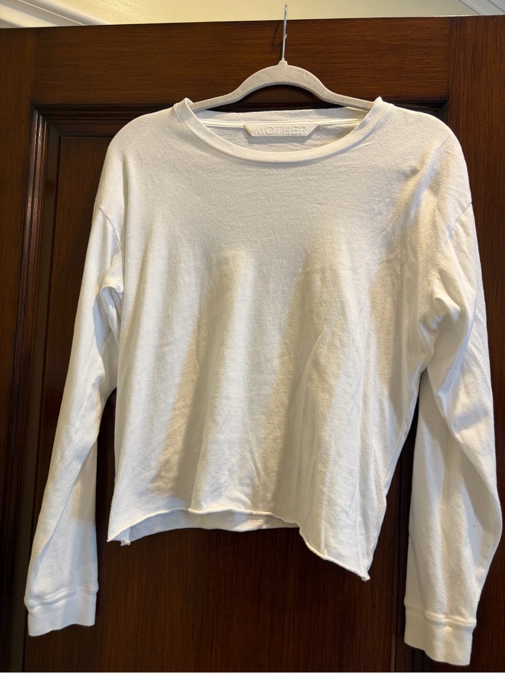 MOTHER White Lightweight Long Sleeve Crew Top